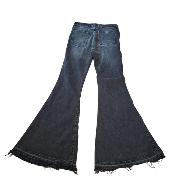 Forever 21 Dark Black Flare Jeans Ladies 31 Button Fly Hippie Bell Bottom Boho - Picture 3 of 5